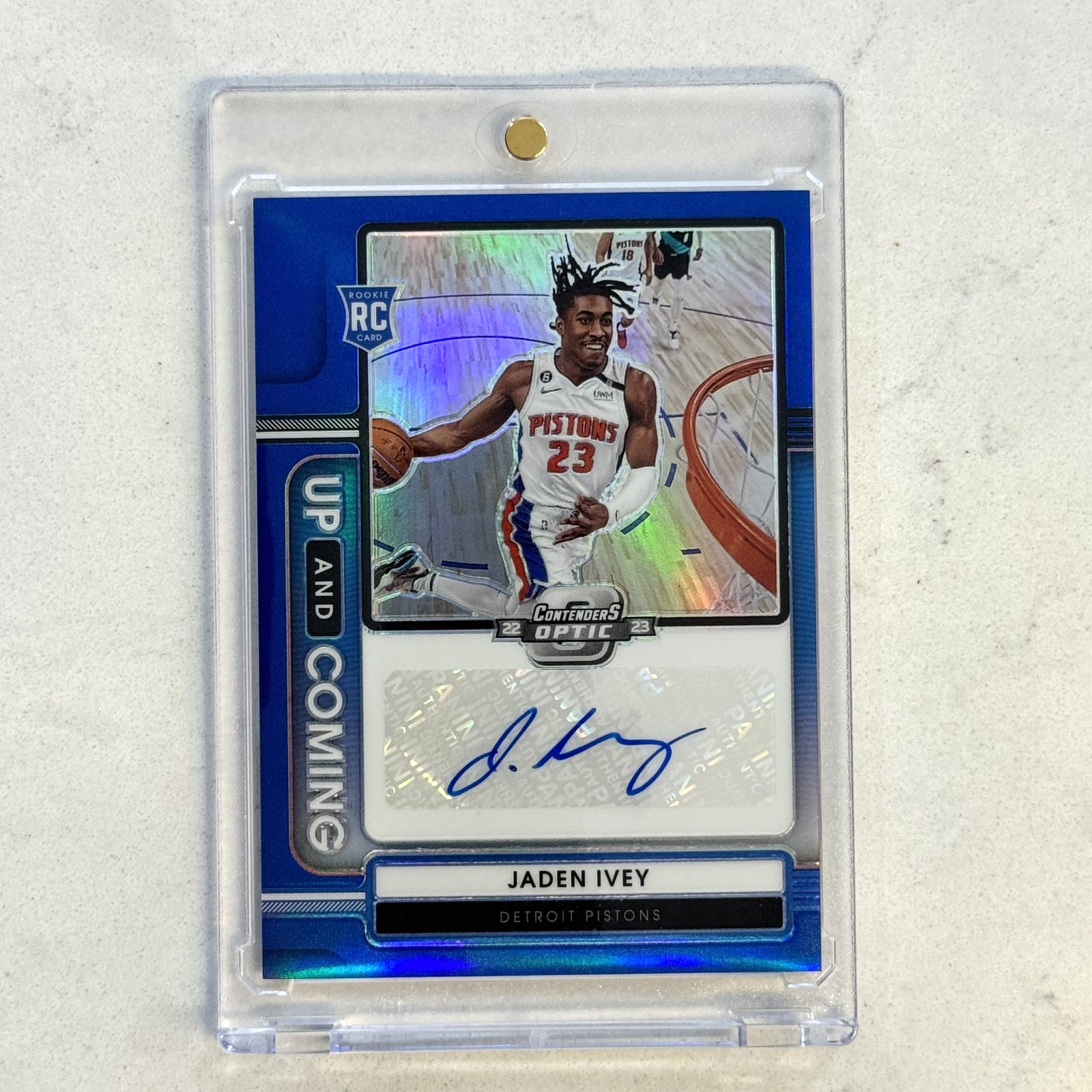 2022-23 Contenders Optic Jaden Ivey Blue Up And Coming Rookie Auto Rc /75