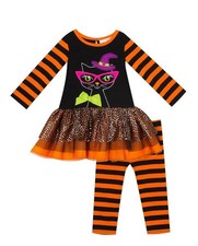 RARE EDITIONS Big Girls 7 Halloween Cat Stripe Leggings Set NWT 64