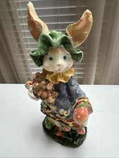 K's Collection Easter BUNNY/RABBIT Resin Figurine Mushrooms Basket