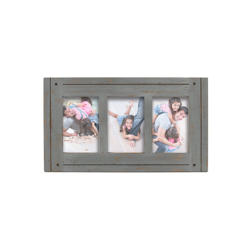 Homestead Gray 3-Opening Collage Picture Frame, Made for 4x6 Photos, Distress...