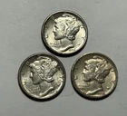 1926 BU, 1929 BU AND 1935 D BU MERCURY DIME