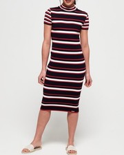 Superdry Navy redStriped Ribbed Knit Midi Dress - UK 10 bodycon dress Sporty 