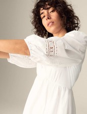 M&S - Per Una Womens Cotton Midi Midaxi Embroidered Dress in Soft White