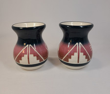 Native American High Elk Sioux Pottery Vases Set of 2 Signed