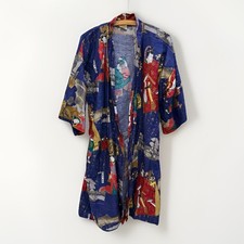 Vintage Japanese Kimono Open Robe 100 Cotton Made in Japan Scenic Print One Sz