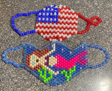 Lot of 2 Kandi Mask Pony Bead Rave Mermaid  US Flag EDM Festival Handmade