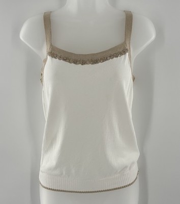 Escada Sleeveless Top Iridescent Sequin Beaded Sz EU 40 Metallic Gold Straps Hem