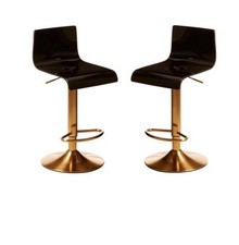 Pair of Black Acrylic Bar Stools Chairs With Brushed Gold Base Height Adjustable