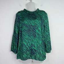 Boden Shirt Womens 14R Green Black Zebra Animal Print Artsy Career Professional