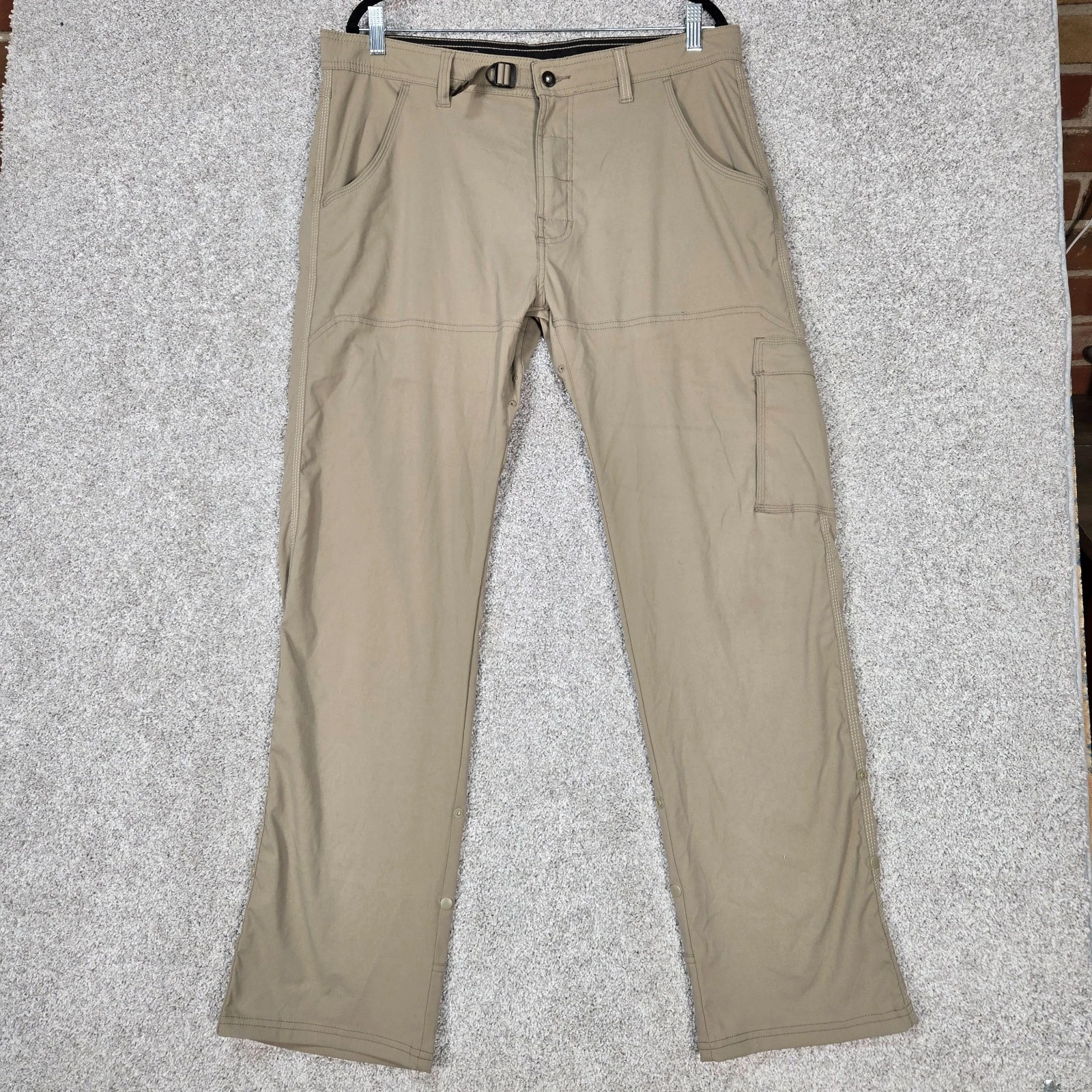 Prana Zion Pants Men's 36x32 belted Nylon Stretch Tan Beige Hiking M4ST32116