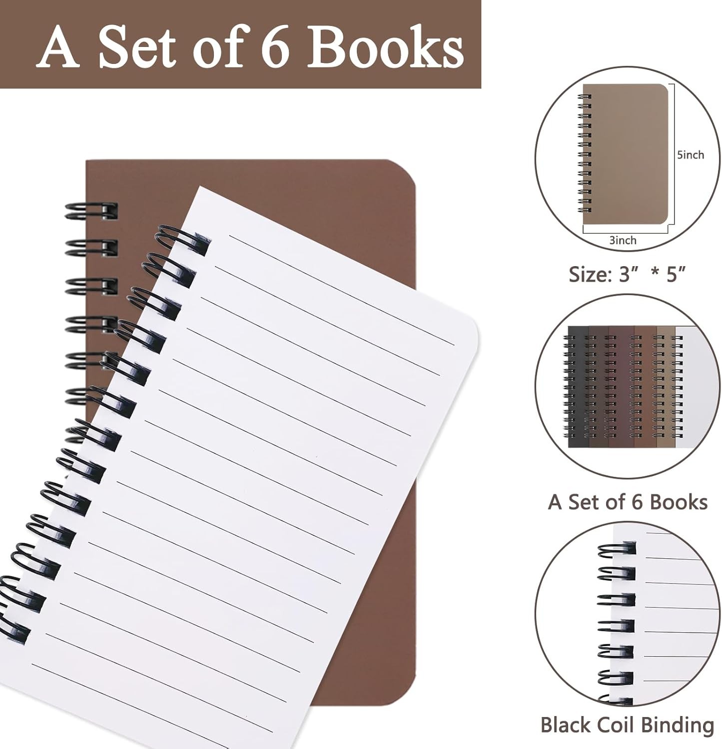6 Pack Spiral Notebook Small Pocket Notebook 3x5 Spiral Notepads With Lined 