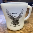 Vintage Harley Davidson Milk Glass Mug LEE’S HARLEY SHOP Hohenwald Tenn 1960’s