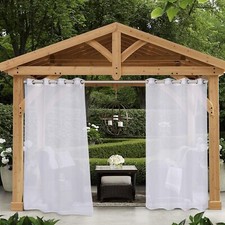 Indoor/Outdoor Sheer Curtains for Patio Waterproof, White, 52 x 84 Inches