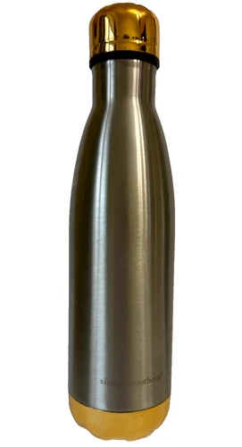 Simply Southern Water Bottle Silver Gold Trim Stainless Hot or Cold 16 oz  NEW