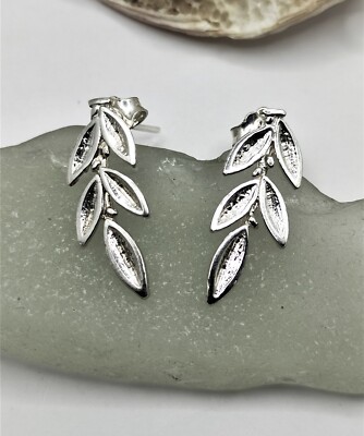 Sterling Silver 925 Olive Leaf Stud Earrings For Women