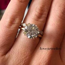 2.54CT Round Cut Lab-Created Diamond Women's Wedding Ring Set 14K Yellow Gold FN