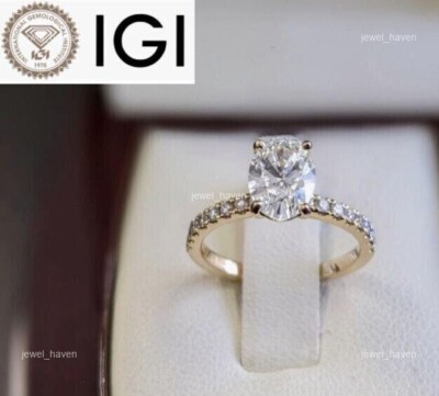 April Oval Lab Grown Diamond Prong Solitaire with Accents Ring 14K Solid Gold
