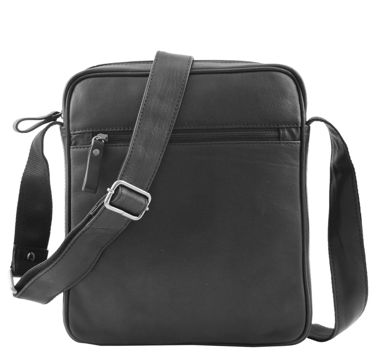 Mens Real Leather Cross Body Bag Travel Organiser Messenger Pouch Aller Black