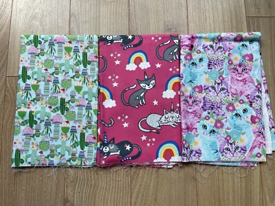 Lot of 3 Cats Cactus Cotton Fabric 1/2 Yds 18  x 44  Timeless Treasures