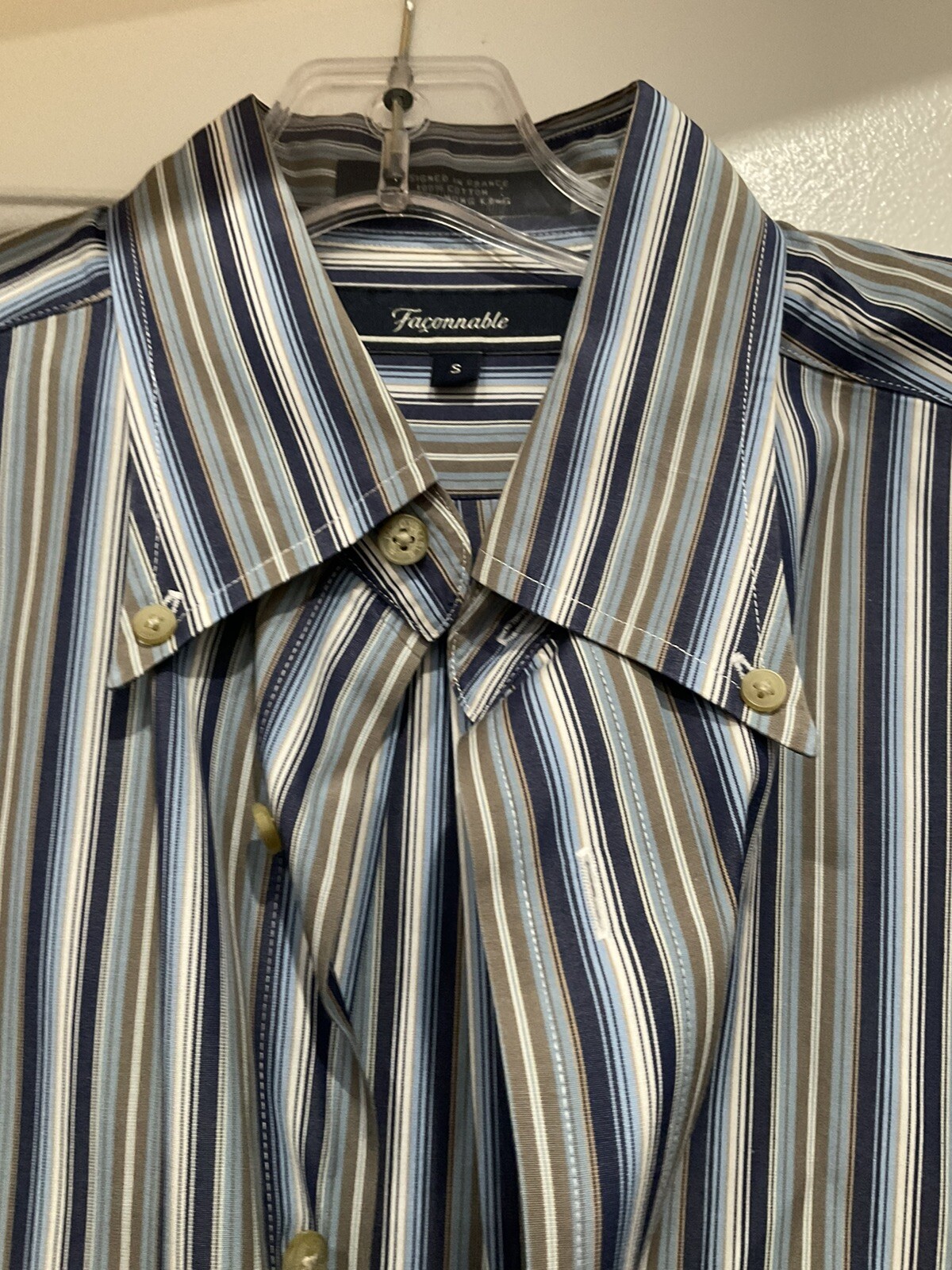 Faconnable Shirt Mens Blue Striped Button Down Long Sleeve Medium eBay