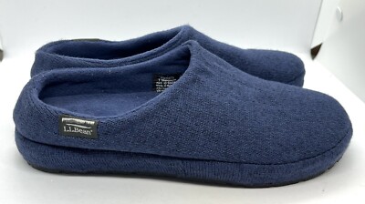 LL Bean Women's Slippers Sweater Fleece Scuff Blue Clog Slip On