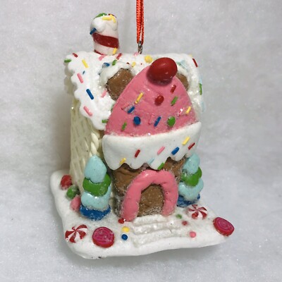 Pastel Gingerbread House Christmas Tree Ornament, Pink, Ice Cream