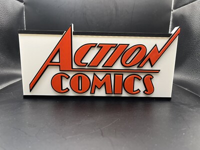Action Comics Logo Sign Display | 3D Wall Desk Shelf Art