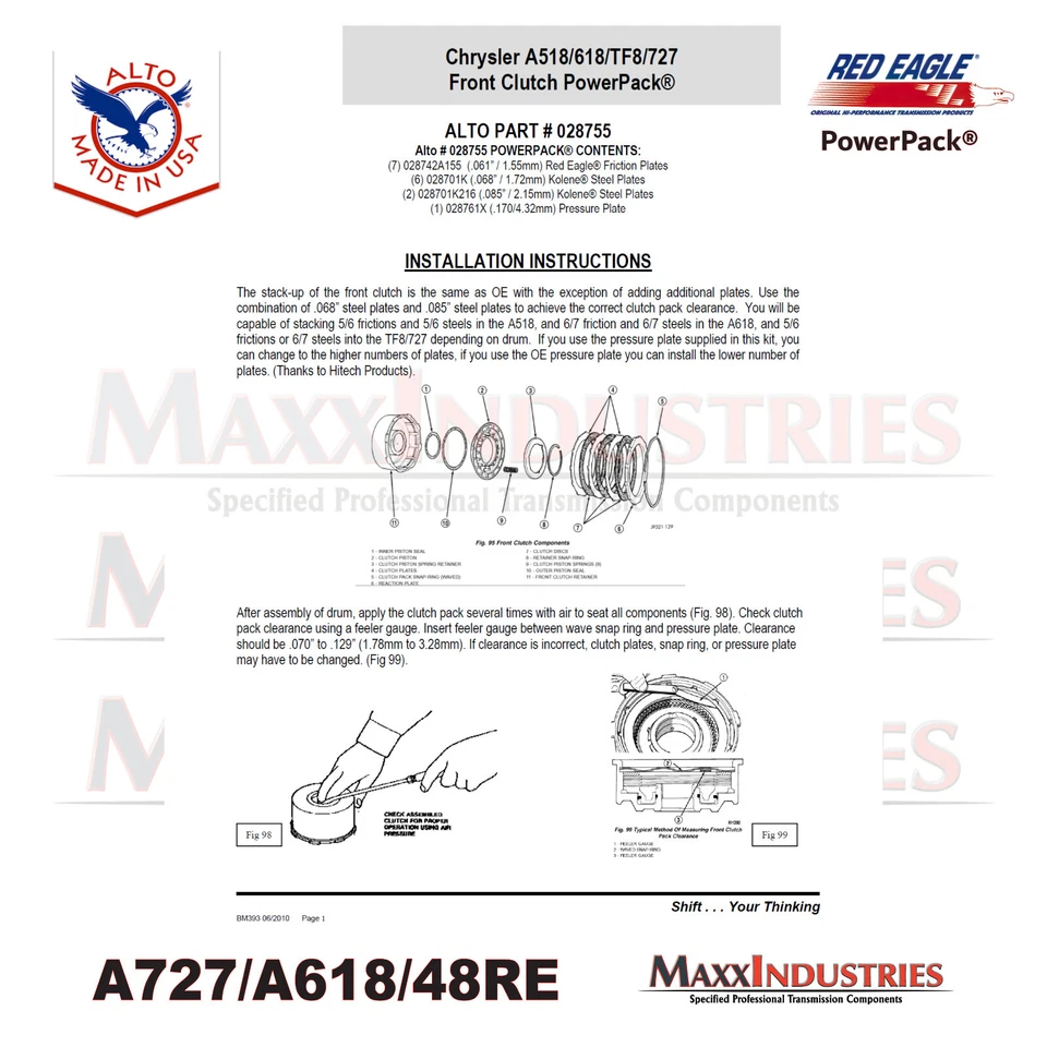 Embragues de fricción A727 46RE 47RE Alto Red Eagle aceros Kolene alto rendimiento Foto 4 de 4