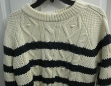 MEDIUM Women Vineyard Vines Striped Fisherman Crew Sweater in Marshmallow NWT