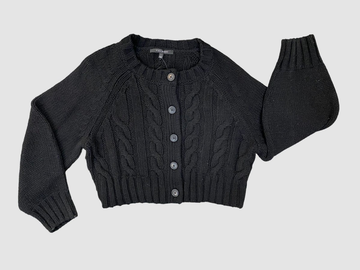 Knitted Cardigan Black Cropped Chunky Sweater $195 Toccin Women's - Main Image