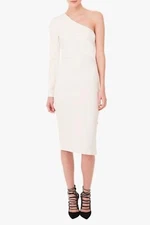 VERONICA BEARD Ivory One Shoulder Midi Dress Womens 2 Solid Side Zip