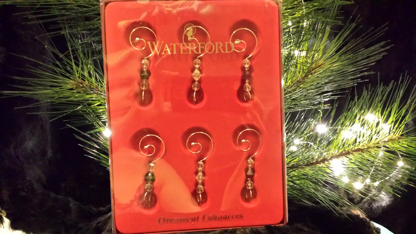 WATERFORD Crystal Boxed Set of 6 Ornament Enhancers Green, Red, Clear EUC eBay