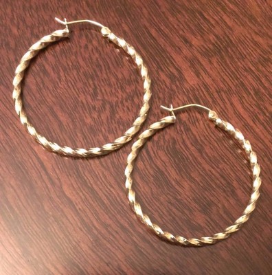 10K YELLOW GOLD TWISTED DIAMOND-CUT MEDIUM HOOP EARRINGS  (2x36mm)  1.4'' INCH