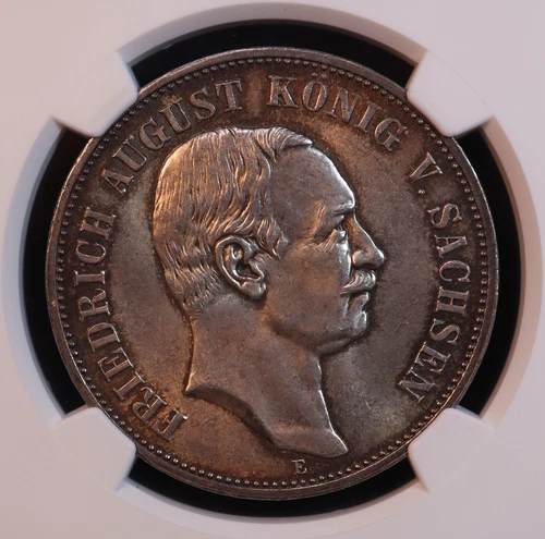 1914-E Germany Saxony "Friedrich August III" Silver 5 Marks -NGC MS63! Stunning!