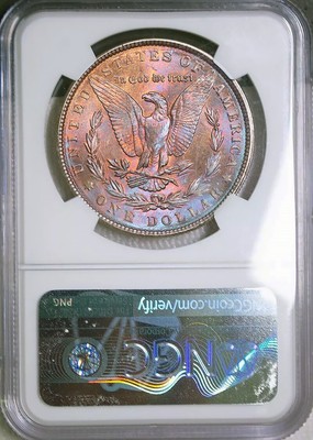 1886-P NGC MS63 MORGAN $ GORGEOUS BRIGHTLUSTROUS RAINBOW TONING (VIDEO)