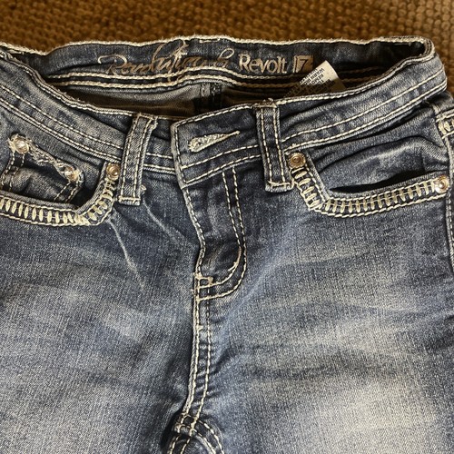 **REVOLT** REVOLUTION SLIM FIT JEANS YOUTH sz7. 10 1/4 Inch Hip 29.5 Length - Picture 2 of 5