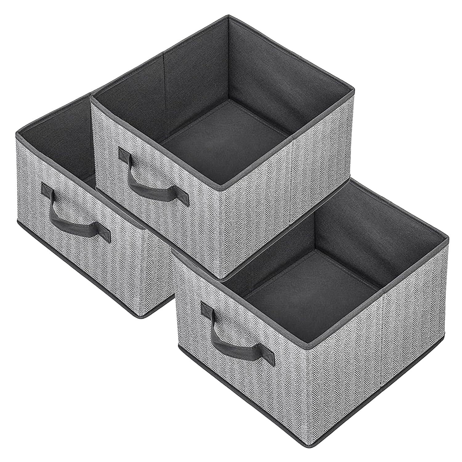 Storage Baskets 11-Inch Woven Fabric Bins Cubes with Reinforced Handles-image