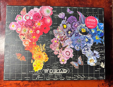 Galison FULL BLOOM FLOWER MAP OF THE WORLD 1,000 Piece Puzzle with Poster