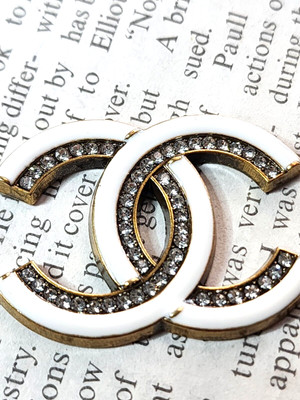 Chanel button White gold rhinestones 36*30 flat button 1 pc