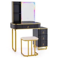 Makeup Dressing Desk Vanity Table Set w/LED Lights and Wireless Charging Station