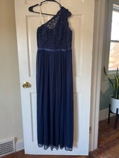 Navy blue one shoulder formal dress 