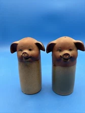 Salt & Pepper Shakers Stoneware Pig W/ Stoppers Ceramic Art Studio, Vintage 5”H