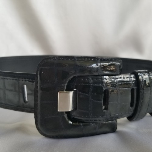 Vintage Carlisle Belt Black Size XS 1.5" Wide Leather Croc Pattern USA made - Picture 8 of 10