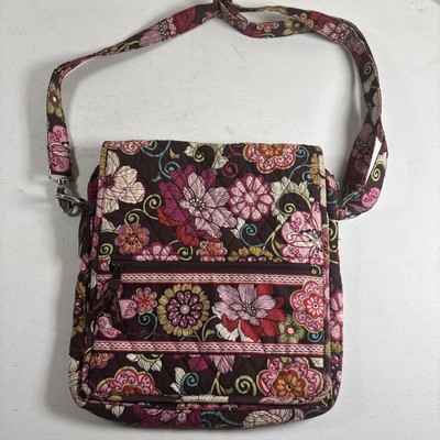 Vera Bradley Mod Floral Messenger Bag Pinks On Brown 11 x 12 