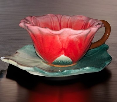 Garden Collection By CornerRuby - 2 Piece-Fuchsia Cup/Green Leaf Cup Rest - 2001