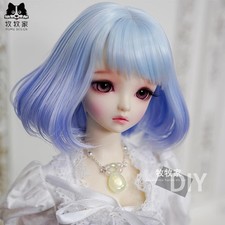 1/6 1/4 1/3 Gradient Blue Short Hairs with Bangs Styling Wig For BJD Doll Hairs