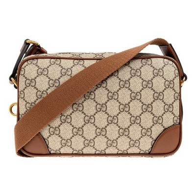 Gucci GG Supreme Canvas Camera Bag Beige Brown Leather Crossbody