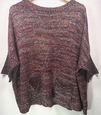 Cremieux Burgundy Gold Metallic NYE Sequin Knit Sweater Tunic Top Oversized M