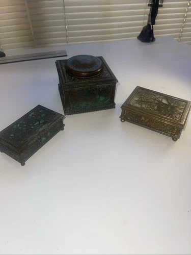 Tiffany Studios L.C.T. Antique Bronze Grapevine Favrile Glass Desk Set