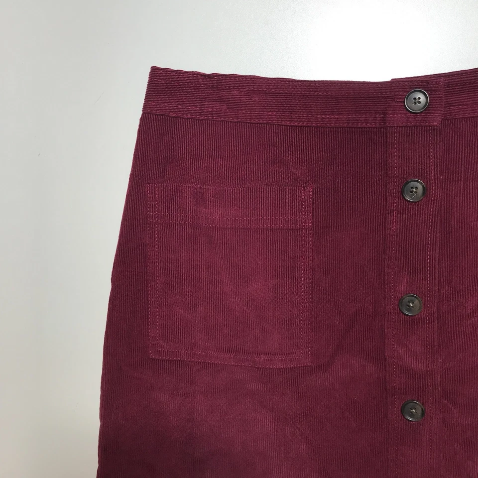 Gap Skirt Womens M Cotton Corduroy Maroon A-Line Mid-Length Pockets Button Front - Image 3 of 4